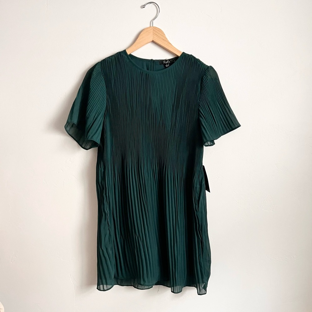NWT Kabira Forest Green Chiffon Mini Dress
